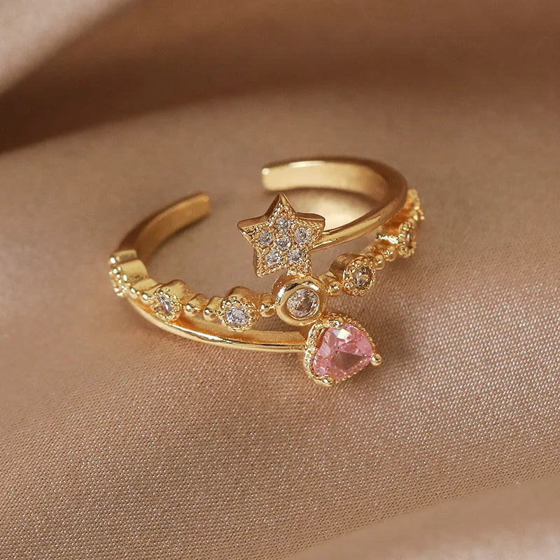 New Arrival Elegant and Luxurious Colored Zircon Inlaid Ring Fashion-forward Women Stylish Open Finger Ring with Colorful Zircon