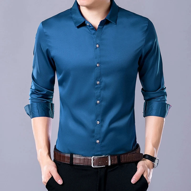 Camicia a maniche lunghe tinta unita da uomo, stile casual e business