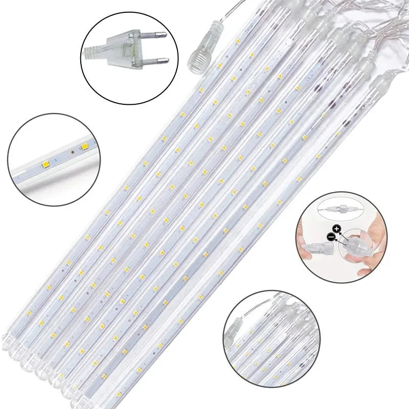 EU Plug LED Meteor Shower Light 30/50cm Holiday String Lights Fairy Garden Decor Outdoor Led Street Garland Christmas Decoration