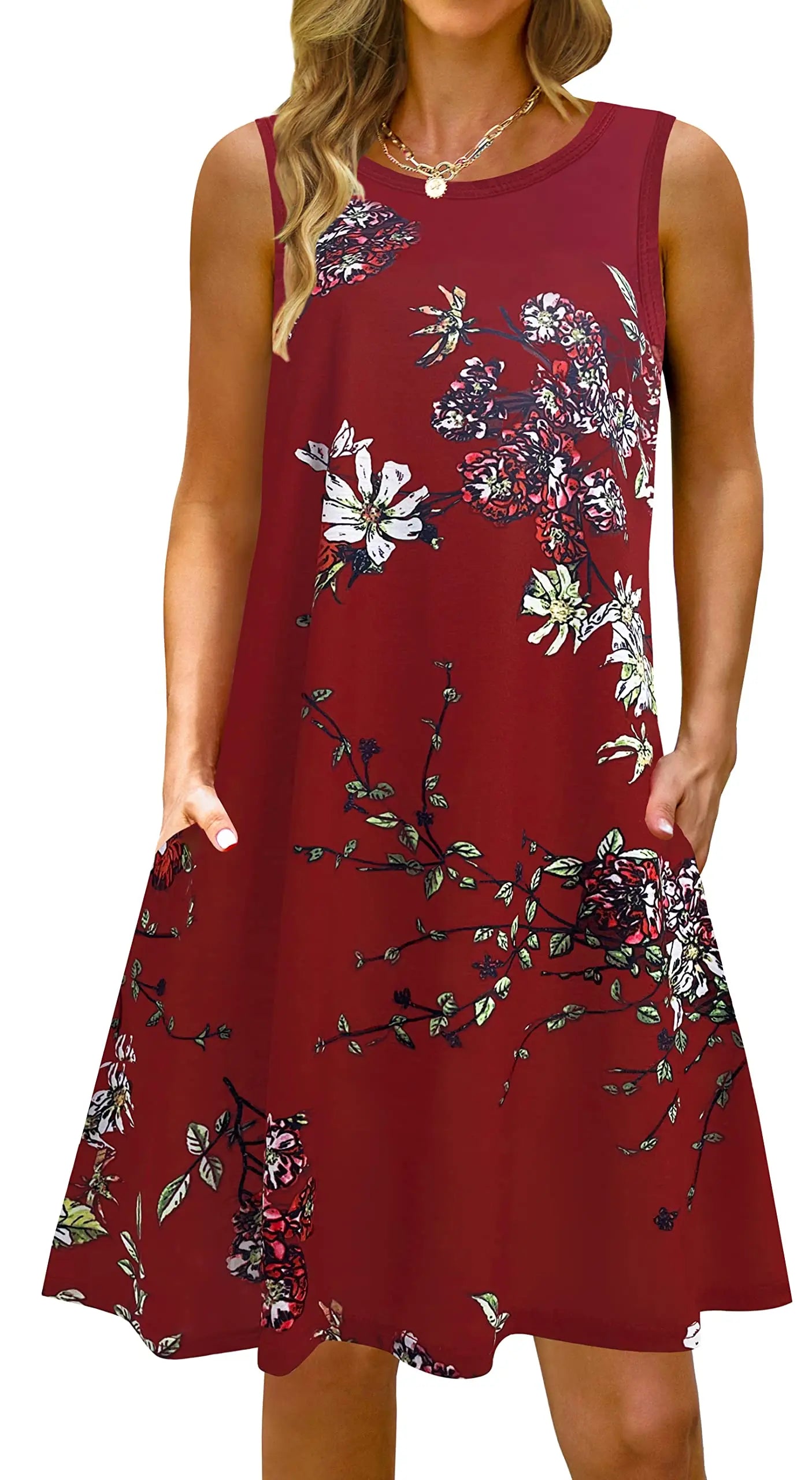 S-5Xl Colorful Printed O Neck Long Dress Casual Bohemian Sleeveless Ladies Summer Beach Sundress Travel Pocket Shirt Party Gowns