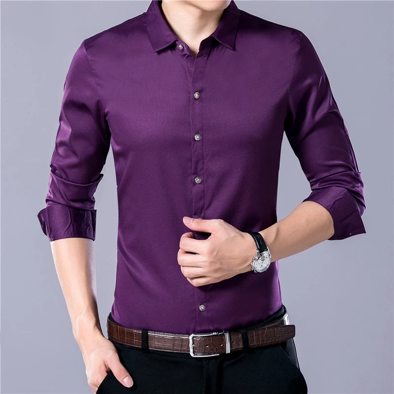 Camicia a maniche lunghe tinta unita da uomo, stile casual e business