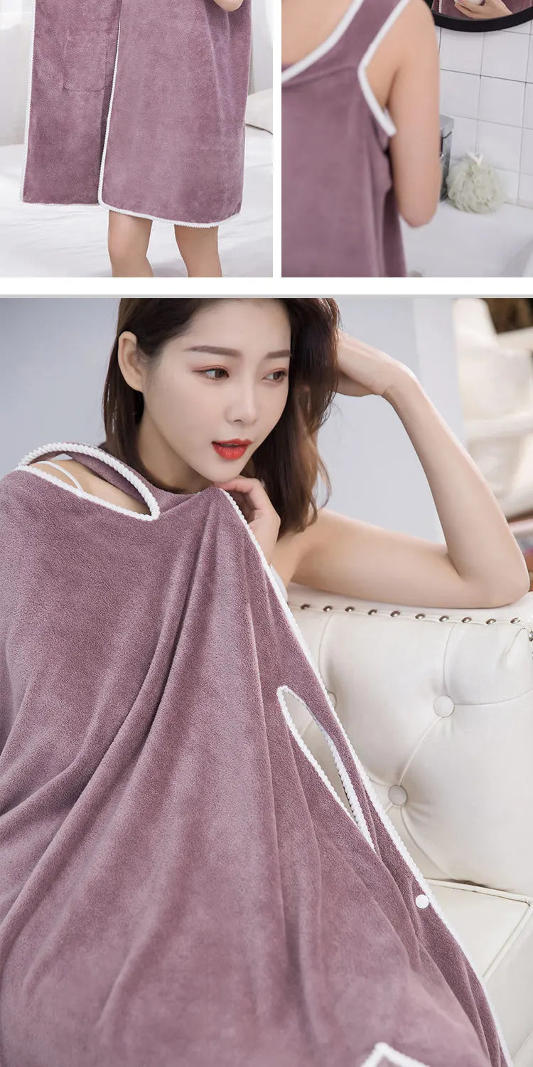 2024 Coral Velvet Bath Skirt Soft Absorbent Thickened with Edging Adult Women Chest Wrapped Wearable Bath Towel