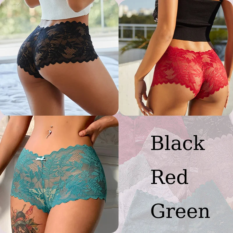 3PCS Sexy Floral Lace Panties Women Briefs Low Waist Soft Lingerie Comfortable Female Underwear Girls Intimates Panties S-XL