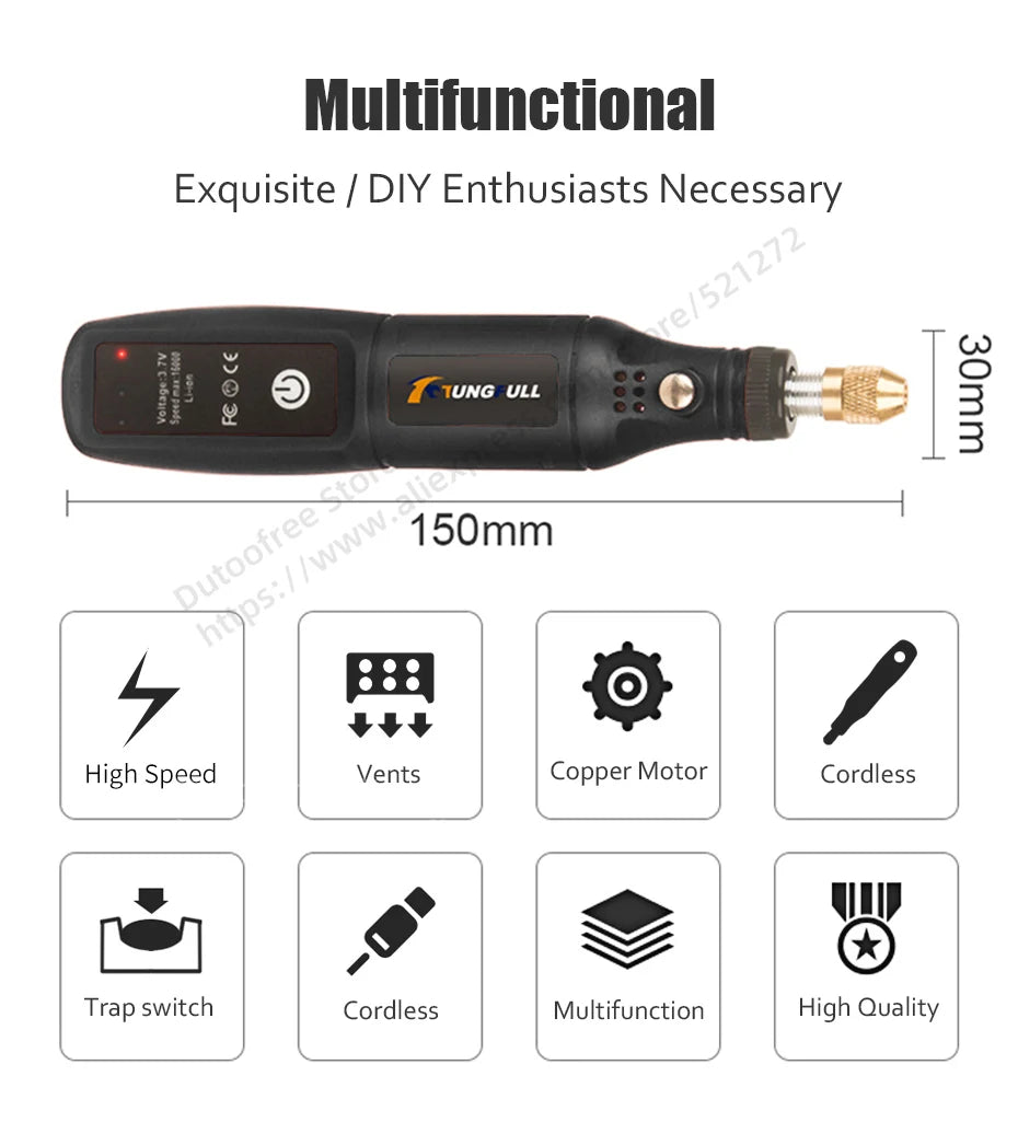 Strumento per incisione USB, utensile Dremel, trapano a batteria, utensile rotante, mini trapano elettrico senza fili, lucidatrice ricaricabile