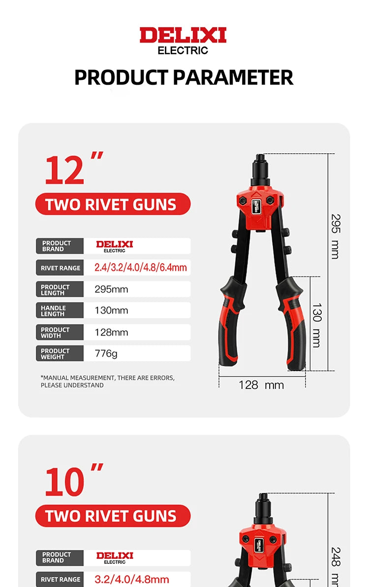 DELIXI ELECTRIC Rivet Gun,Manual Professional Pull Gun High Lever More labor-saving,TighteningandRiveting of Metal SheetandPipe