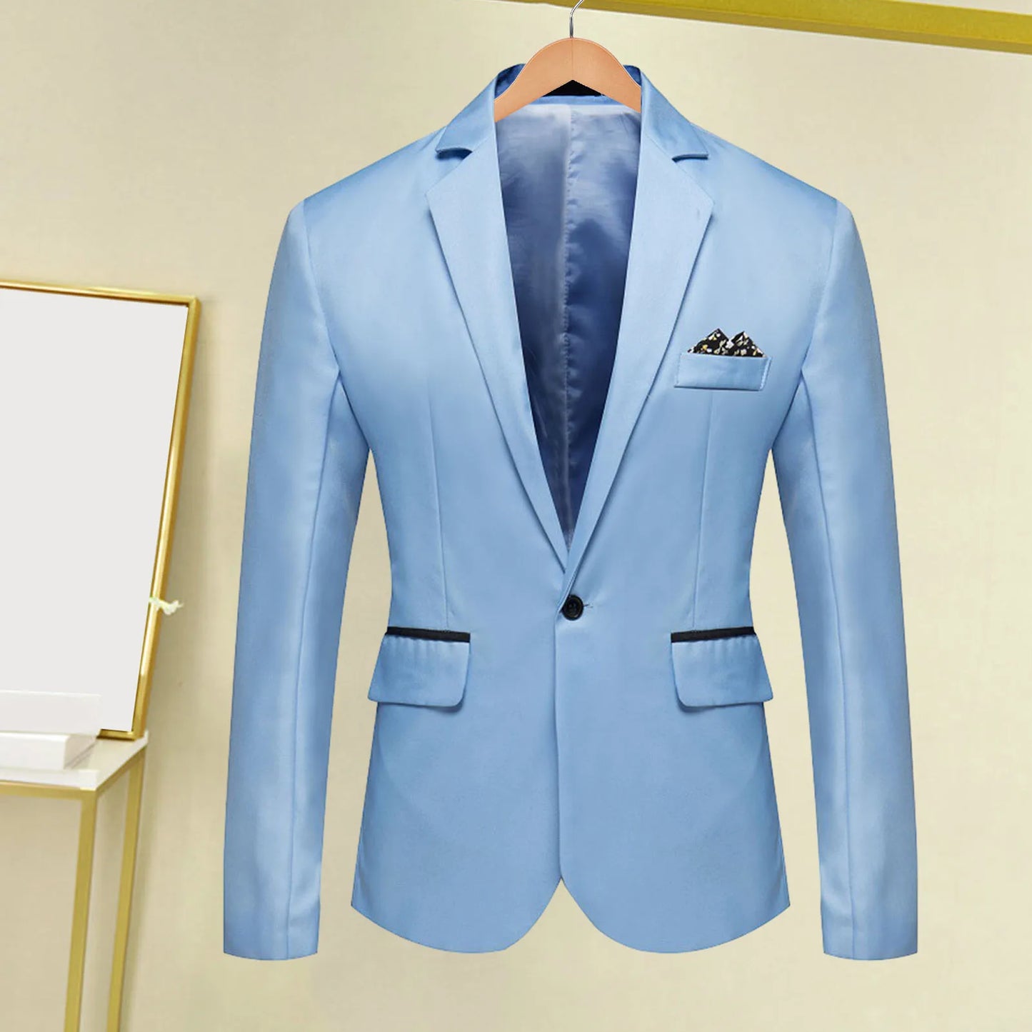 Men Blazer Formal Business Style Slim Fit Single Button Suit Jacket Solid Color Lapel Satin Groom Wedding Banquet Men Suit Coat