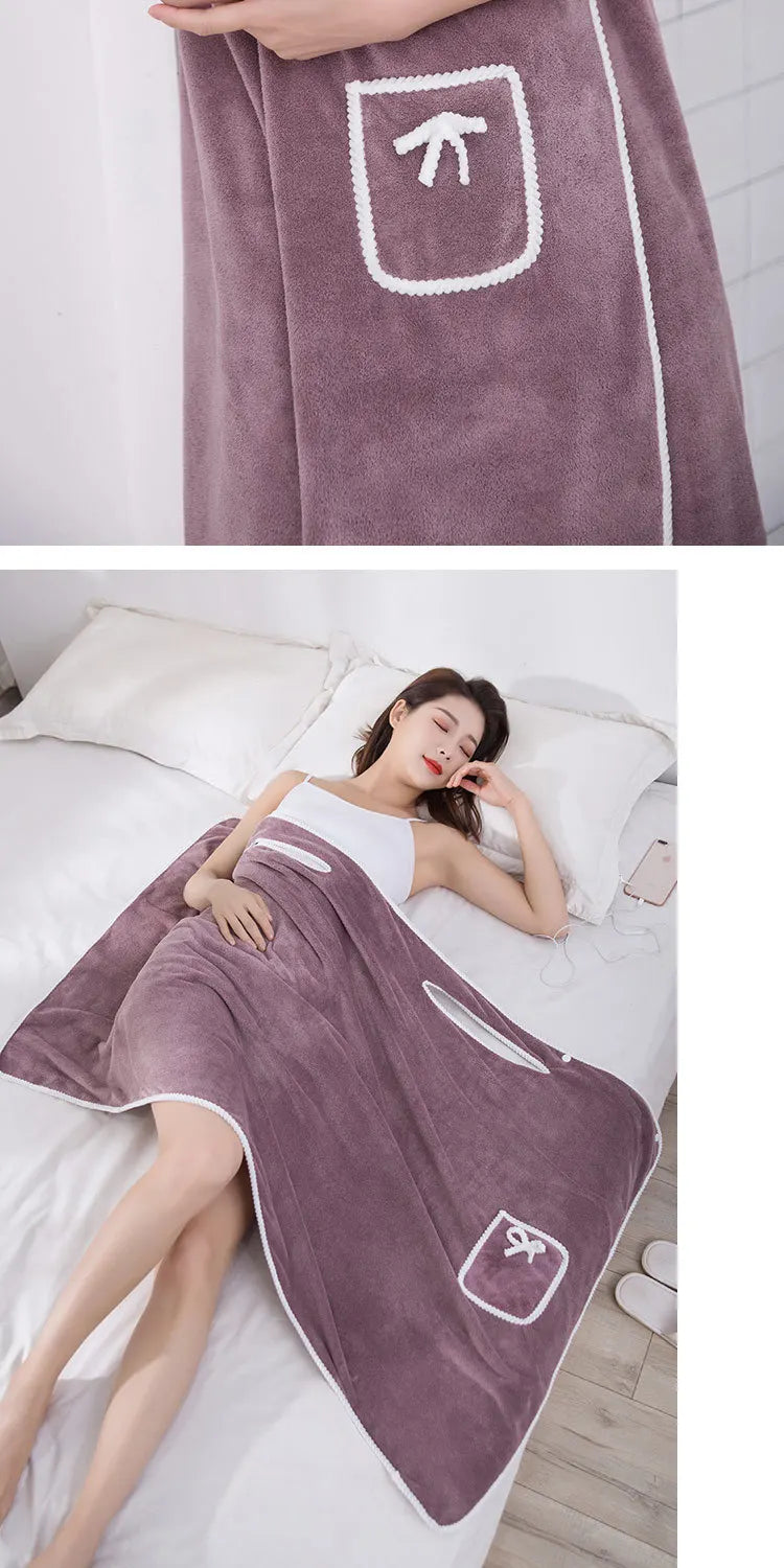 2024 Coral Velvet Bath Skirt Soft Absorbent Thickened with Edging Adult Women Chest Wrapped Wearable Bath Towel
