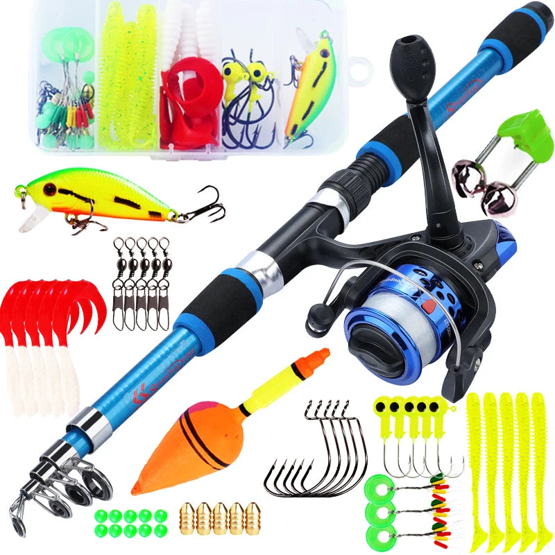 Sougayilang Spinning Fishing Rod and Reel Combo1.8M Telescopic Rod with 5.2:1 3BB Fishign Reel Max Drag 5kg Full Fishing Kit