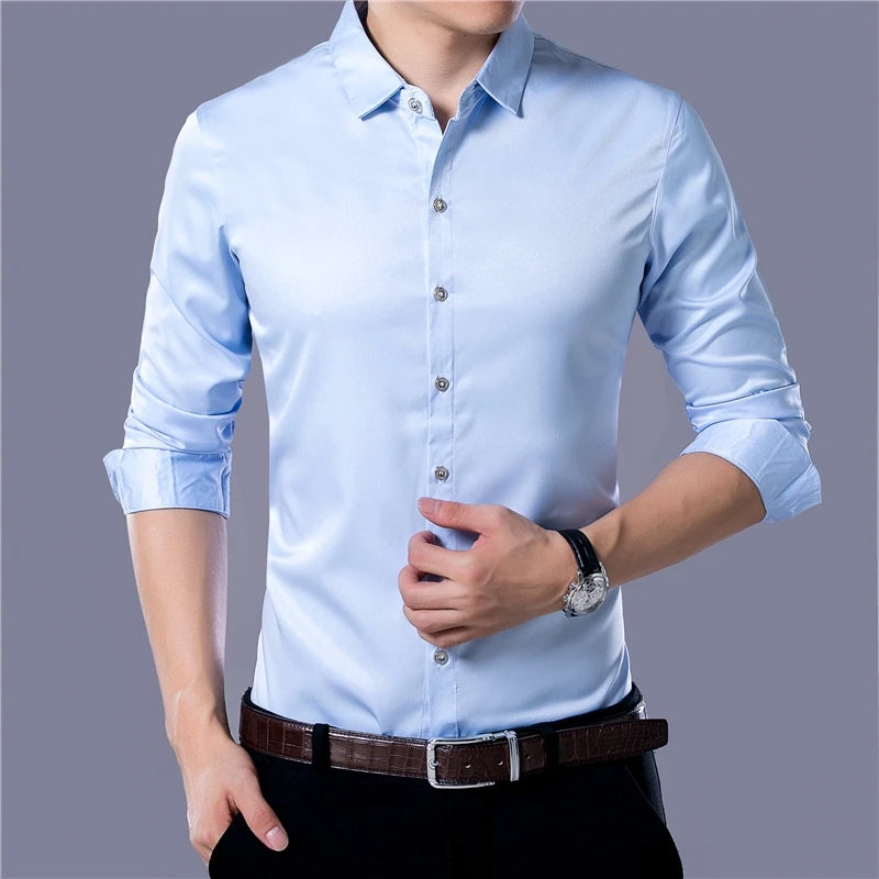 Camicia a maniche lunghe tinta unita da uomo, stile casual e business