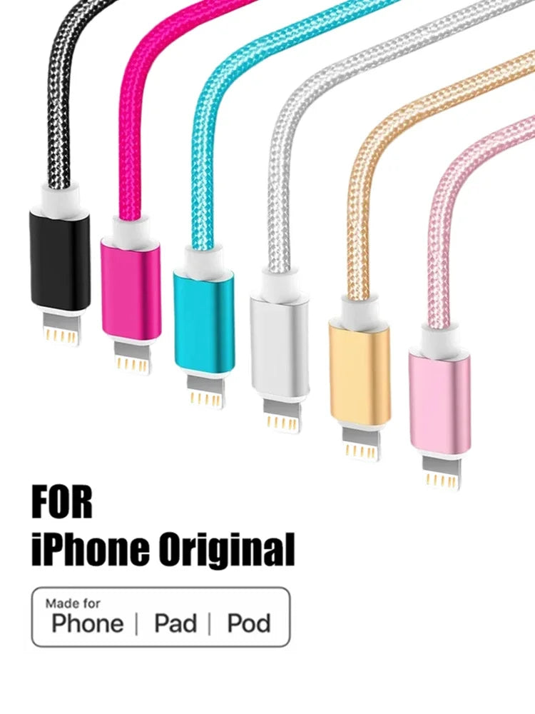 Metal Nylon Braided USB Charger Cable for iPhone 14 8 7 6S Plus X XR XS 11 12 13 Pro Max iPad 9 Fast Charging Data Cord 1m 2m 3m