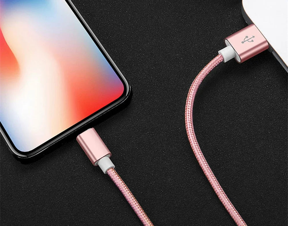 Metal Nylon Braided USB Charger Cable for iPhone 14 8 7 6S Plus X XR XS 11 12 13 Pro Max iPad 9 Fast Charging Data Cord 1m 2m 3m