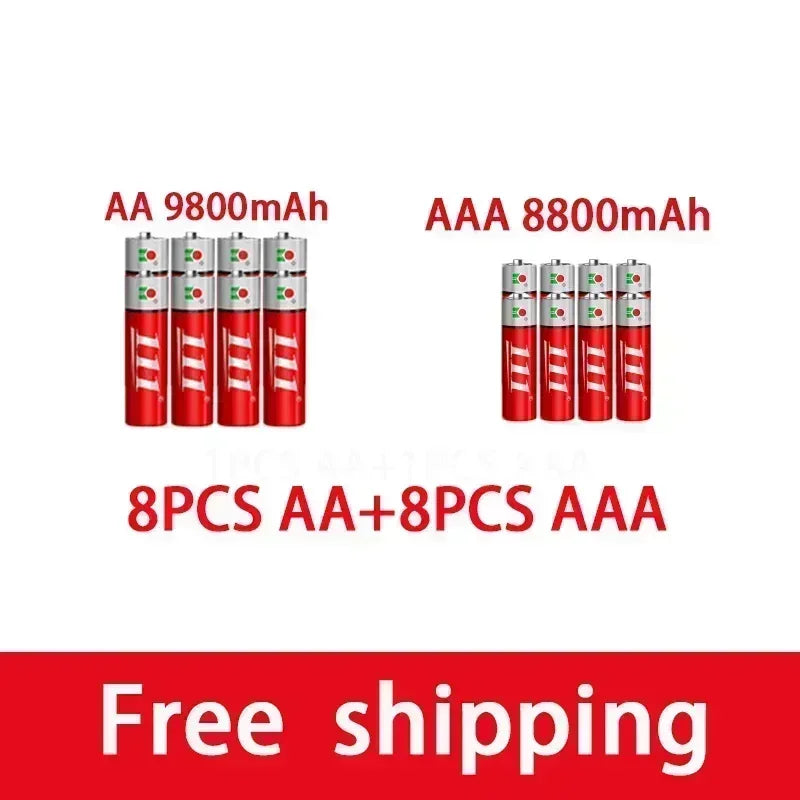 SU AAA + AA rechargeable AA 1.5V 9800mah - 1.5V AAA 8800mAh alkaline battery flashlight toy watch MP3 player, free delivery