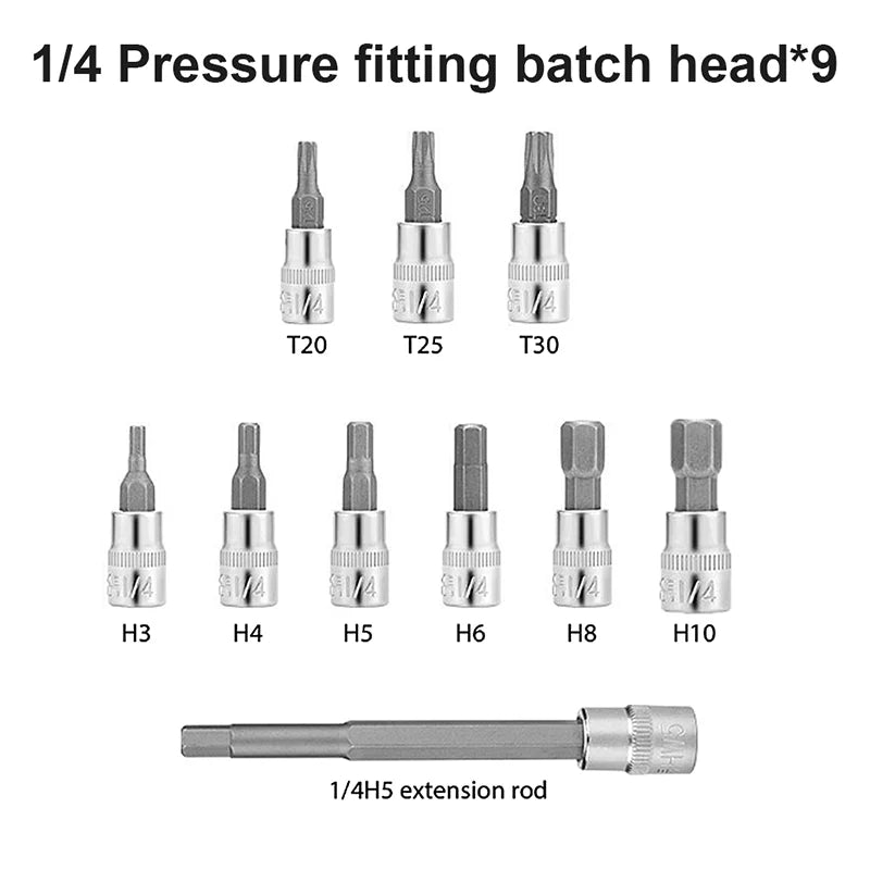 5-25Nm Quick-release Torque Wrench Set Car Repair Tool 1/4'' Ratchet Wrench Kit 11pcs Torque Spanner Screwdriver Bits Hand Tool