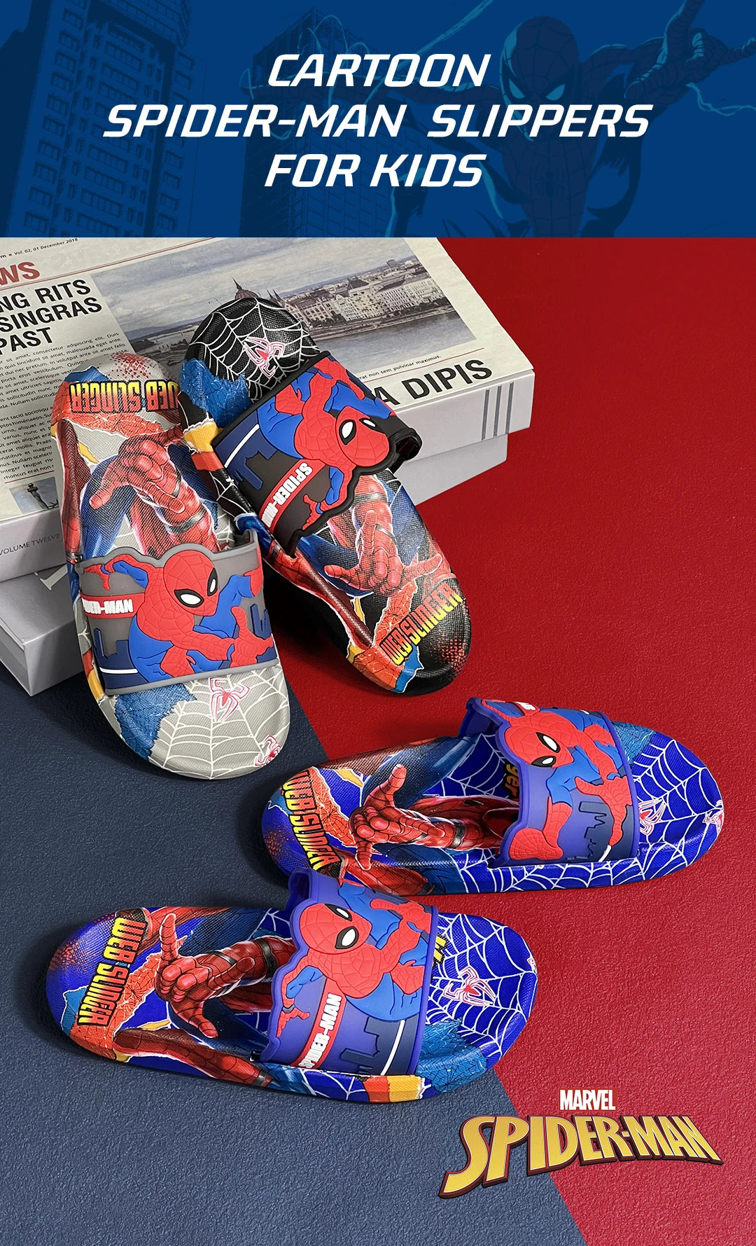 Cartoon Anime Children's Toddler Slippers Superhero Pattern Open Toe Sandals For Boys And Girls Slides