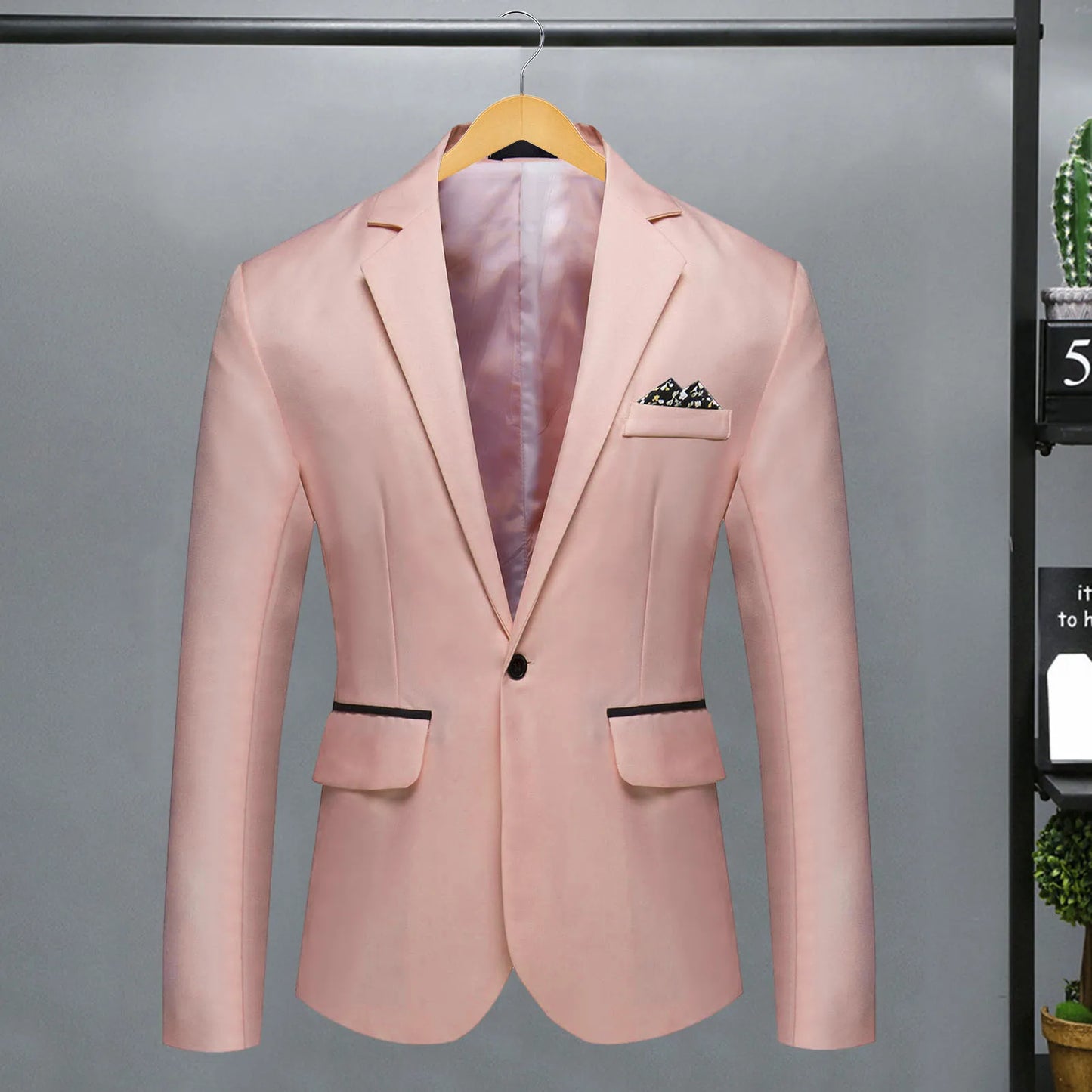 Men Blazer Formal Business Style Slim Fit Single Button Suit Jacket Solid Color Lapel Satin Groom Wedding Banquet Men Suit Coat