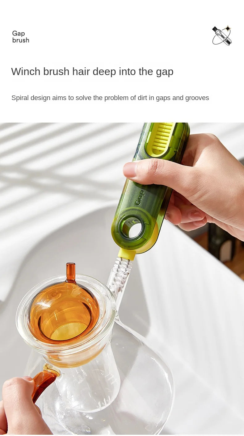 3 In 1 Bottle Gap Cleaner Brush Multifunctional Cup Cleaning Brushes Water Bottles Clean Tool Mini Silicone U-shaped Brush