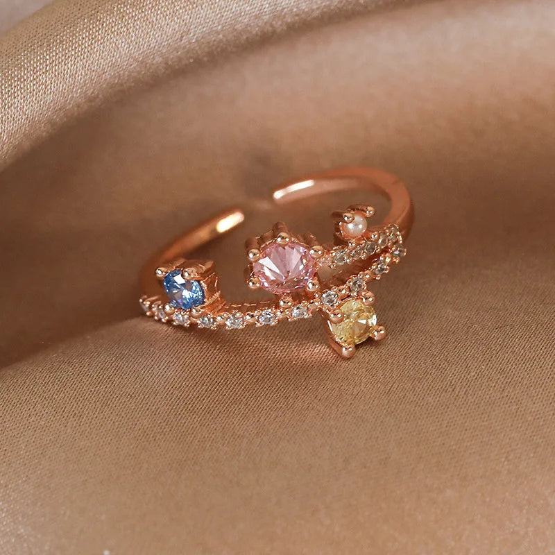 New Arrival Elegant and Luxurious Colored Zircon Inlaid Ring Fashion-forward Women Stylish Open Finger Ring with Colorful Zircon