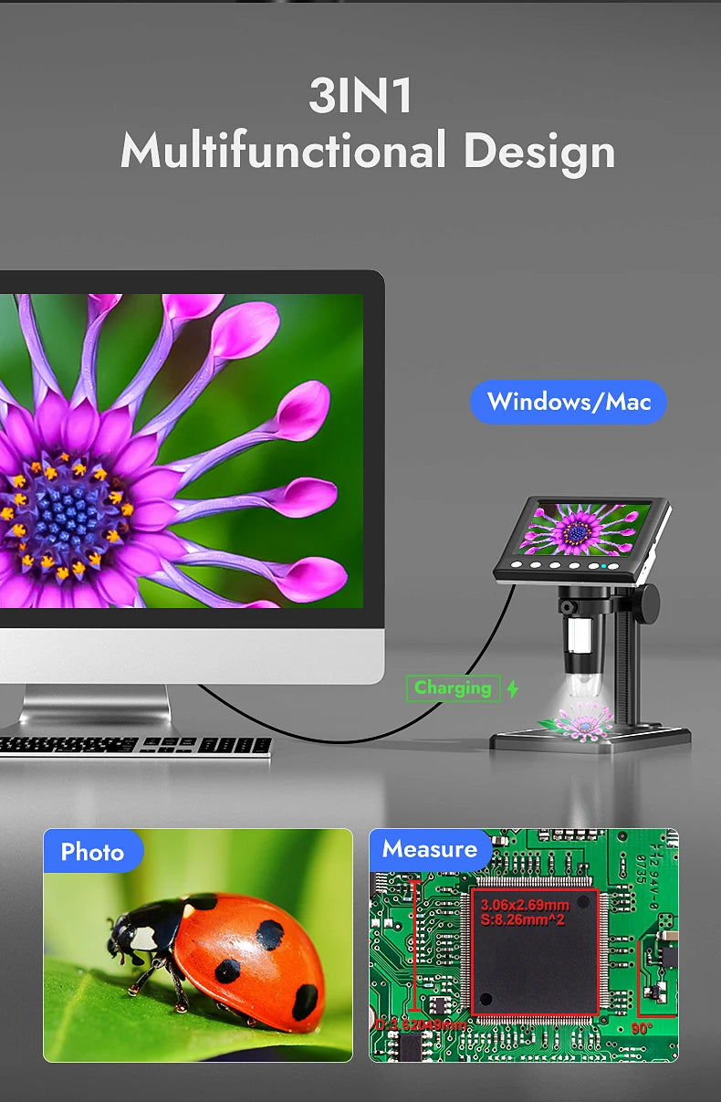 RIEVBCAU DM7 4.3'' Digital Microscope 1000X Coin Microscope 1080P Video Microscope for Adult Soldering With 8 LEDs Dropshipping