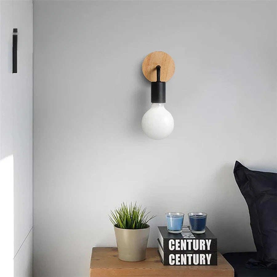 E27 Wood Iron Wall Lamp for Bedroom Bedside Nordic Wall Sconce Background Wall Aisle Lights Wooden Reading Luminaire