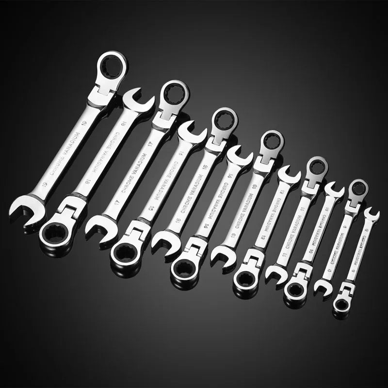 Flex Head Ratcheting Wrench Set,Combination Ended Spanner kits, Chrome Vanadium Steel Hand Tools Socket Key Ratchet Wrench set