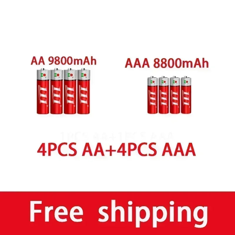 SU AAA + AA rechargeable AA 1.5V 9800mah - 1.5V AAA 8800mAh alkaline battery flashlight toy watch MP3 player, free delivery