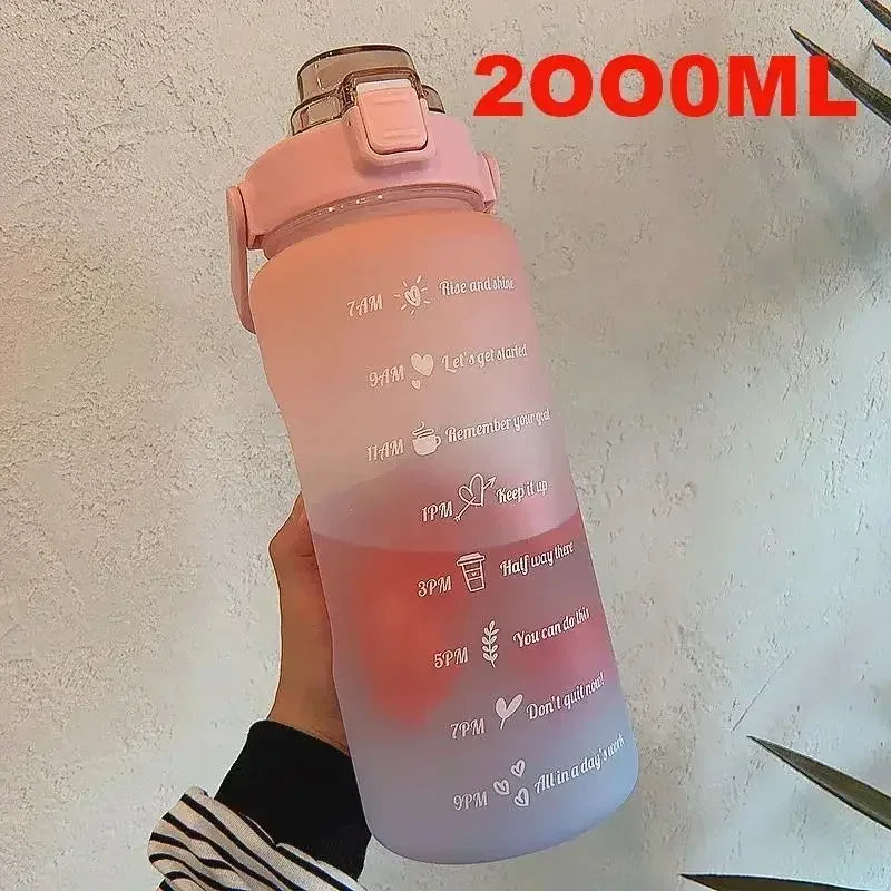 3PCS Sports Water Bottle for Running Drinking Bottle 2L Motivational with Time Marker Stickers Portable Reusable Plastic Cups