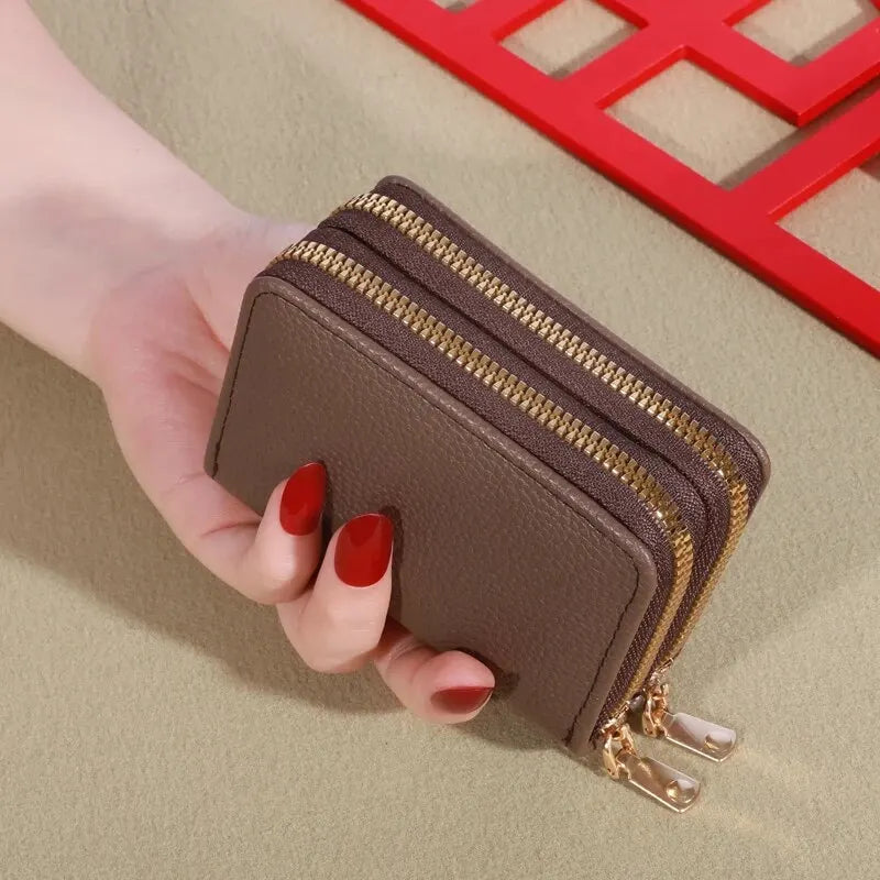 Women's Short Wallet with Transparent Closure. Litchi Pattern. Monaiea Multi Card Slot Wallet, Large Capacity, Fashionable