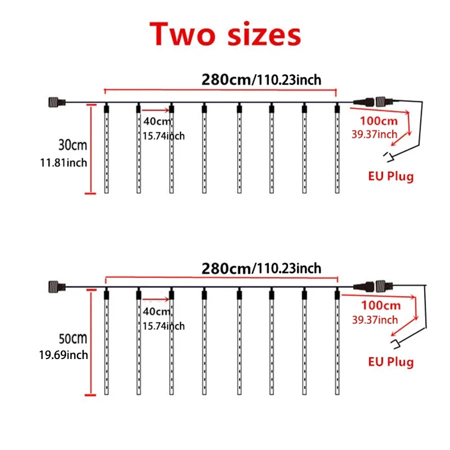 EU Plug LED Meteor Shower Light 30/50cm Holiday String Lights Fairy Garden Decor Outdoor Led Street Garland Christmas Decoration