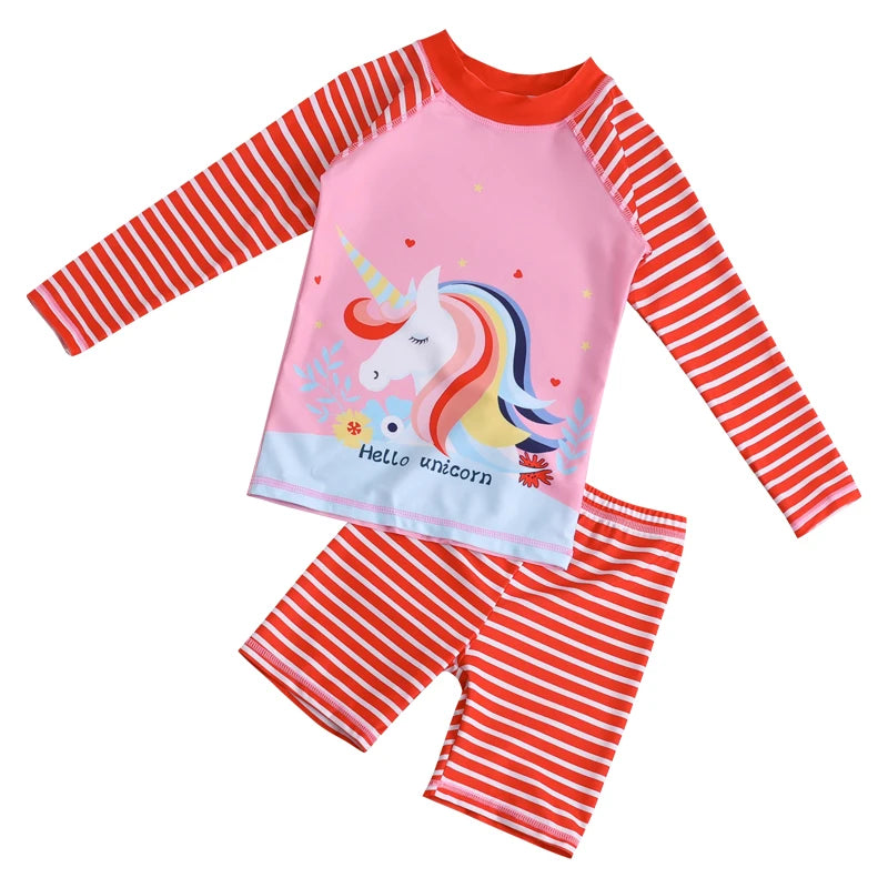 2025 Boy Girl Swimwear Swim Suits Sun Protective Long Sleeve Dinosaur Unicorn Children Swimsuits Bathing Suit Kids Swimming Suit