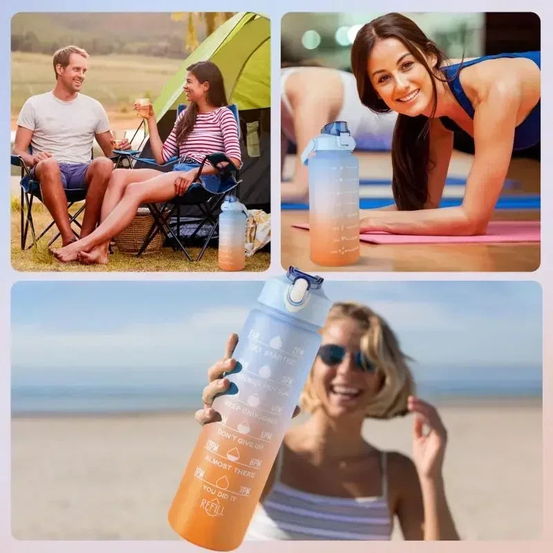 3PCS Sports Water Bottle for Running Drinking Bottle 2L Motivational with Time Marker Stickers Portable Reusable Plastic Cups
