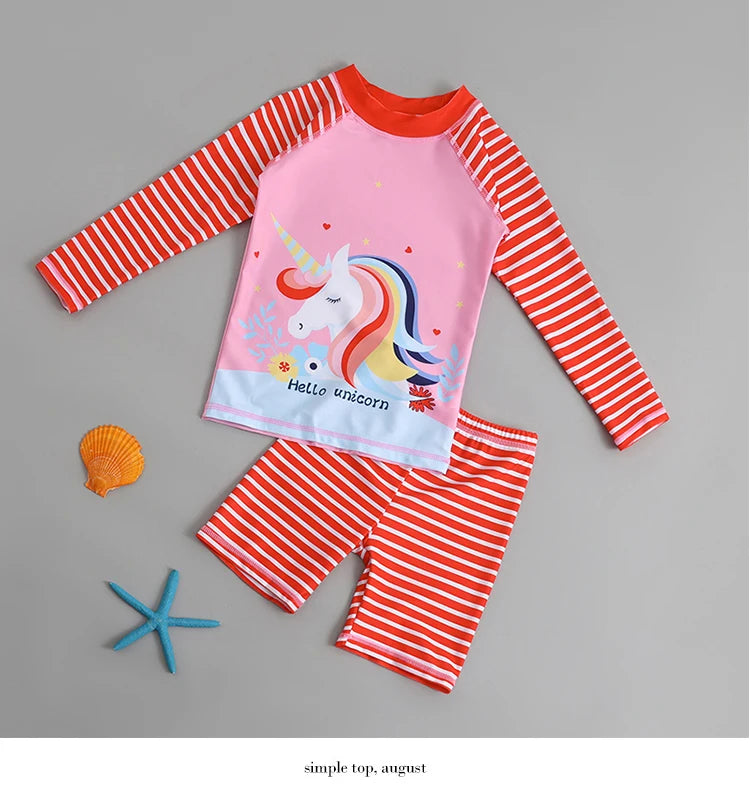 2025 Boy Girl Swimwear Swim Suits Sun Protective Long Sleeve Dinosaur Unicorn Children Swimsuits Bathing Suit Kids Swimming Suit