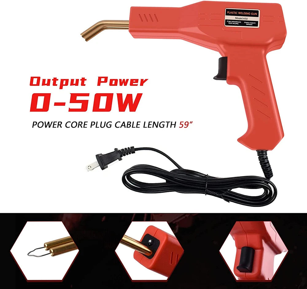 Saldatrice per plastica rossa da 50 W, pistola sparachiodi a caldo con 200/400/800 chiodi, kit di riparazione paraurti auto, strumento per crepe, chiodatrice per garage, macchina per saldatura in PVC