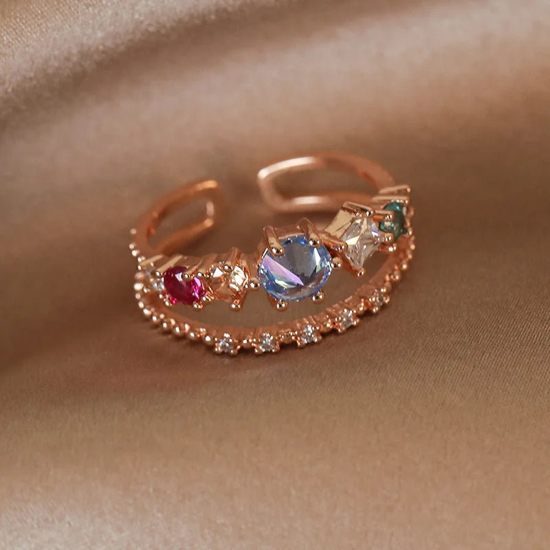New Arrival Elegant and Luxurious Colored Zircon Inlaid Ring Fashion-forward Women Stylish Open Finger Ring with Colorful Zircon