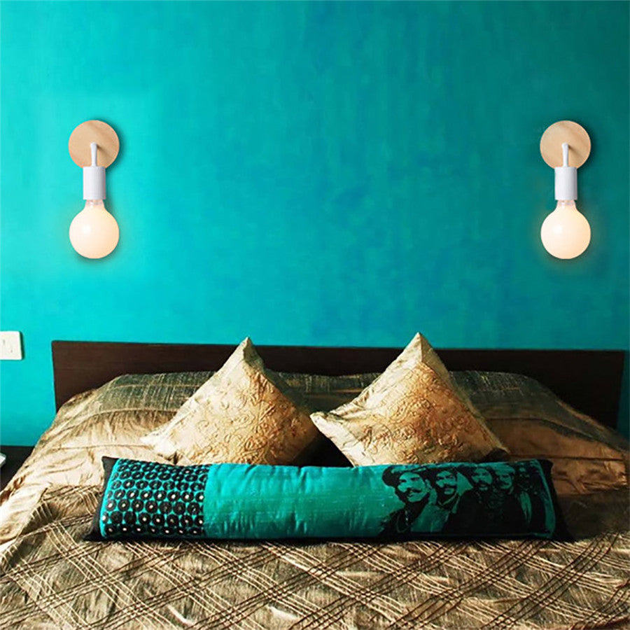 E27 Wood Iron Wall Lamp for Bedroom Bedside Nordic Wall Sconce Background Wall Aisle Lights Wooden Reading Luminaire