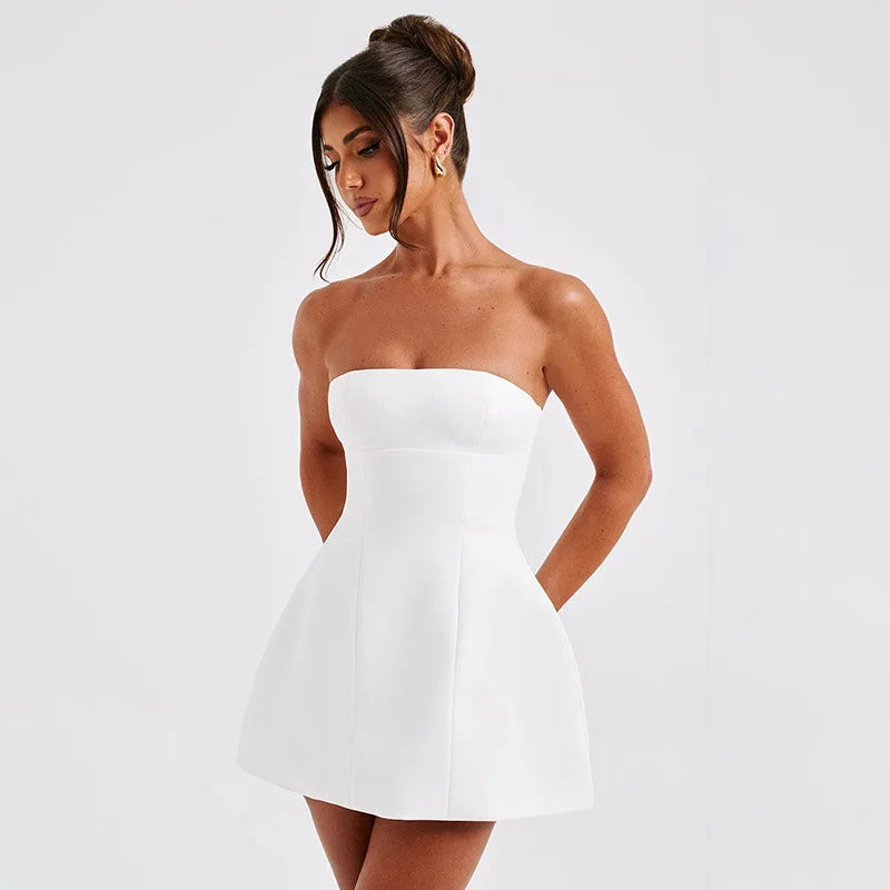 Sleeveless Sexy Tube Top Mini Dresses Solid Patchwork High Waist Summer Fashion Female Bodycon Plunge Vacation Strapless Dress