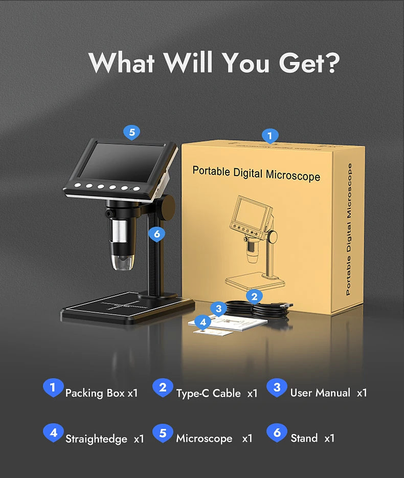 RIEVBCAU DM7 4.3'' Digital Microscope 1000X Coin Microscope 1080P Video Microscope for Adult Soldering With 8 LEDs Dropshipping