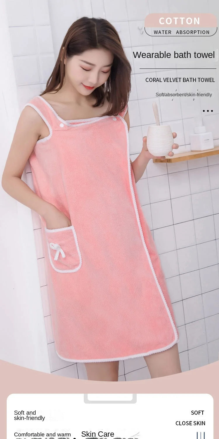 2024 Coral Velvet Bath Skirt Soft Absorbent Thickened with Edging Adult Women Chest Wrapped Wearable Bath Towel