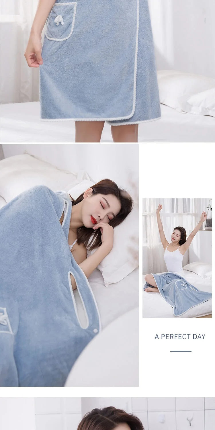 2024 Coral Velvet Bath Skirt Soft Absorbent Thickened with Edging Adult Women Chest Wrapped Wearable Bath Towel