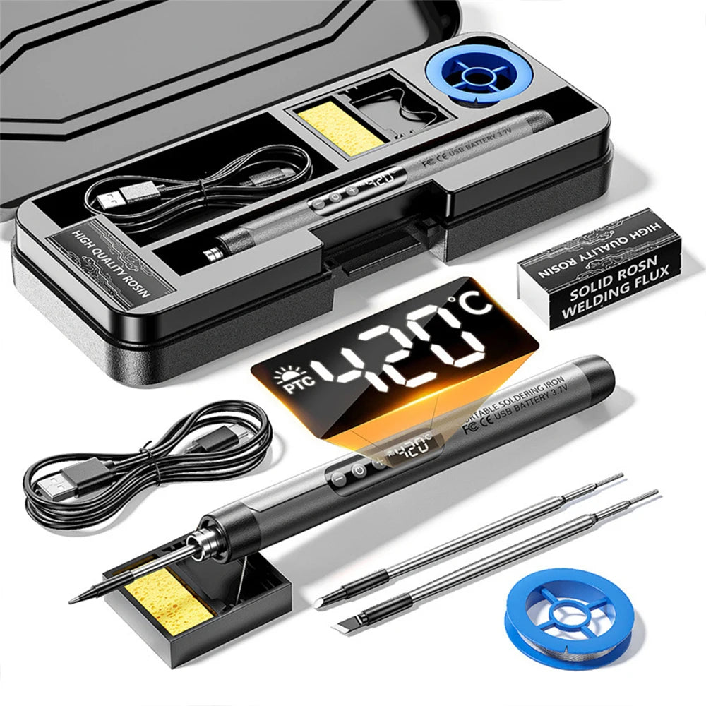 Saldatore USB con regolazione intelligente della temperatura, set di saldatore senza fili con luce di lavoro a LED