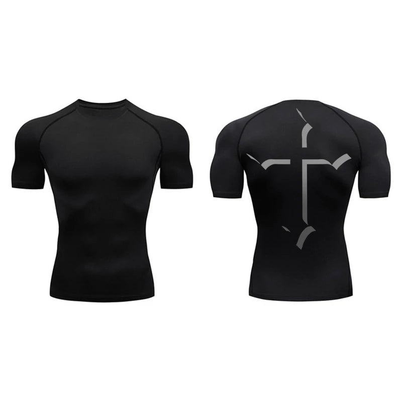 2025Cross Print Compression Shirt for Men Christian Sporty Quick Dry Tshirt Tees Tops Gym Workout Fitness Undershirts Baselayers