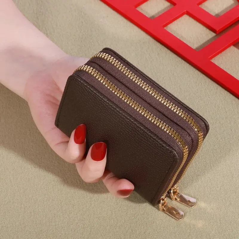 Women's Short Wallet with Transparent Closure. Litchi Pattern. Monaiea Multi Card Slot Wallet, Large Capacity, Fashionable