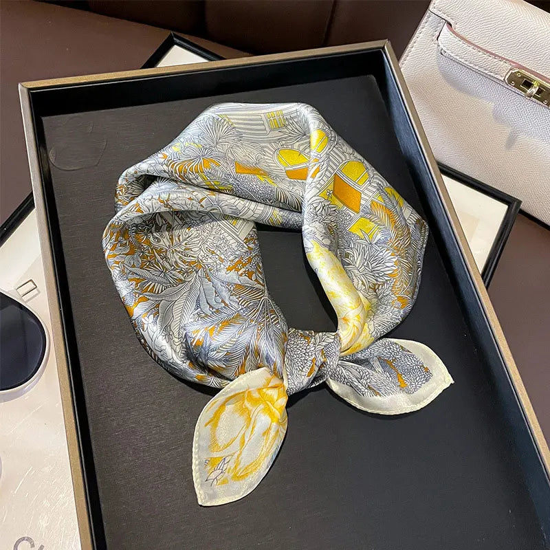 Hot Sale 2025 Brand 100% Silk Scarf Women Neck Hair Foulard Square Headband Hijab Print Poncho Scarves Bandana Fashion 53cm
