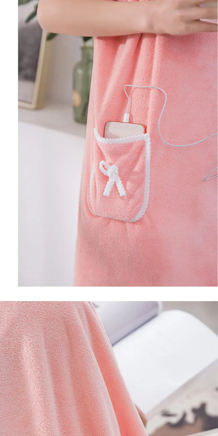 2024 Coral Velvet Bath Skirt Soft Absorbent Thickened with Edging Adult Women Chest Wrapped Wearable Bath Towel