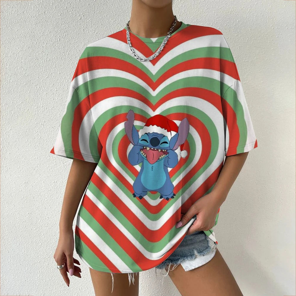Simple Disney Stitch print Women's Face Printing tees Women T-Shirts Casual Soft Short Sleeve Tops Loose Comfortable Clothes