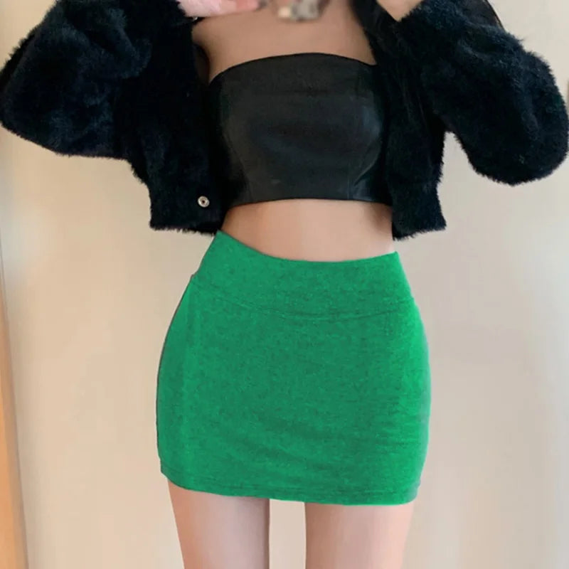 Women Skirts High Waist Versatile Elastic Elastic Waist Korean Solid Color Hip Wrapped Dress