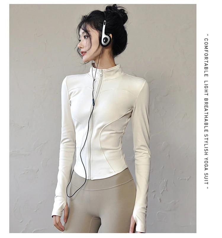 Long Sleeve Sports Jacket Women Zip Fitness Yoga Shirt Winter Warm Gym Top Activewear Running Coats Workout Clothes For Cycling