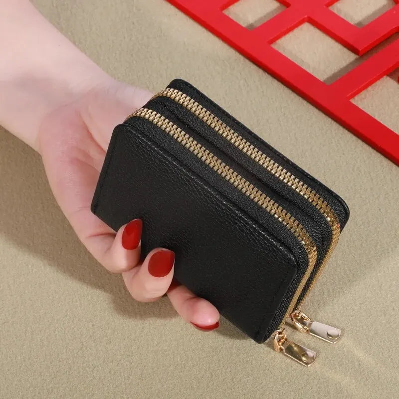 Women's Short Wallet with Transparent Closure. Litchi Pattern. Monaiea Multi Card Slot Wallet, Large Capacity, Fashionable