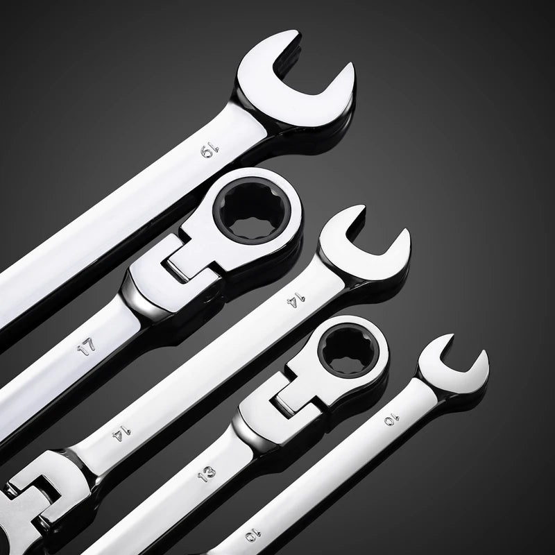 Flex Head Ratcheting Wrench Set,Combination Ended Spanner kits, Chrome Vanadium Steel Hand Tools Socket Key Ratchet Wrench set