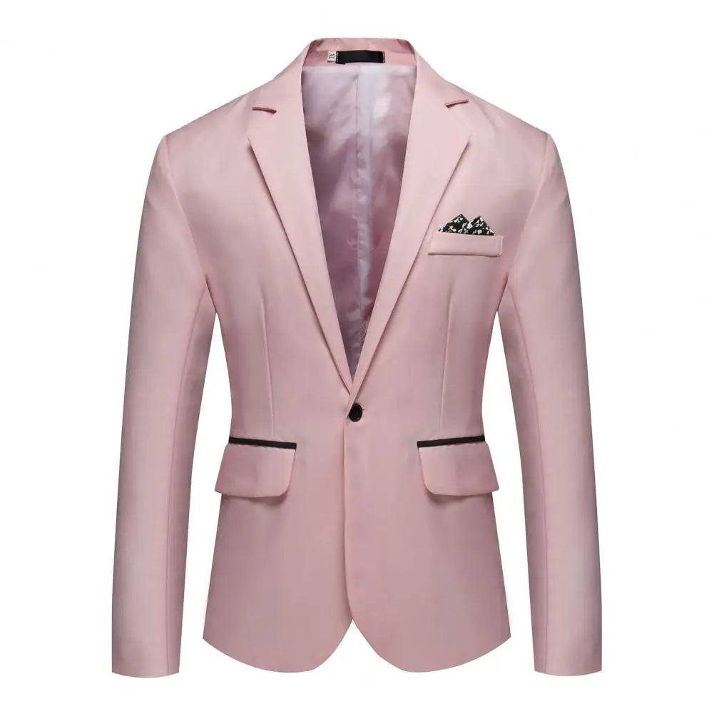 Men Blazer Formal Business Style Slim Fit Single Button Suit Jacket Solid Color Lapel Satin Groom Wedding Banquet Men Suit Coat