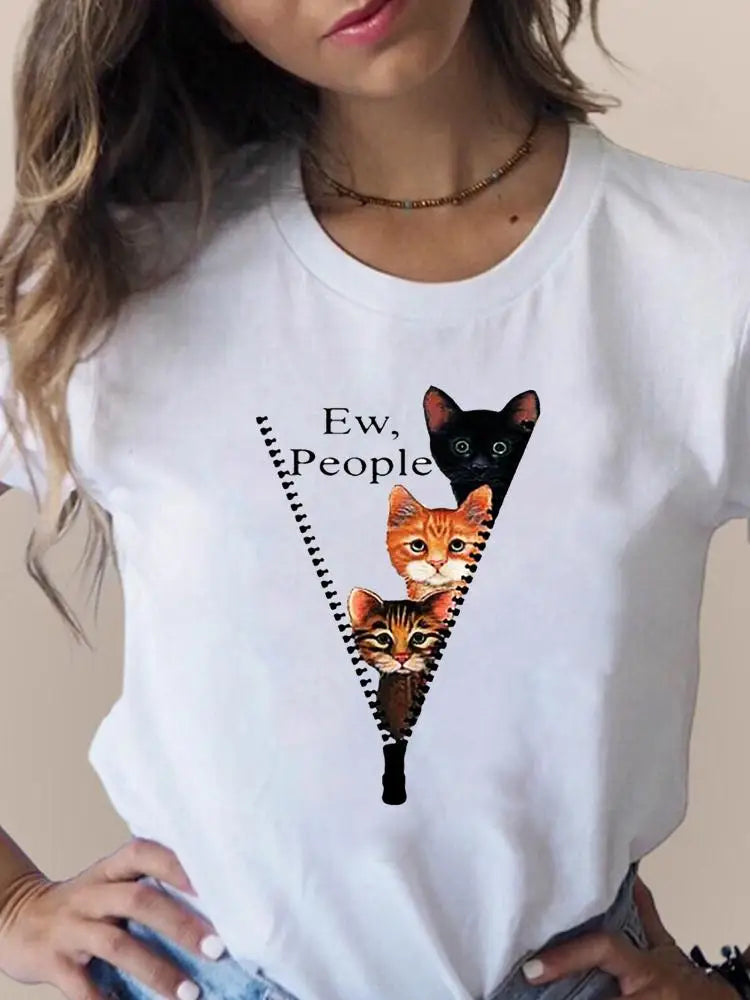 Print T Fashion 3D Cat Lovely Trend Cute Women's Clothing Short Sleeve Clothes Summer T-shirts Ladies Female Graphic Tee